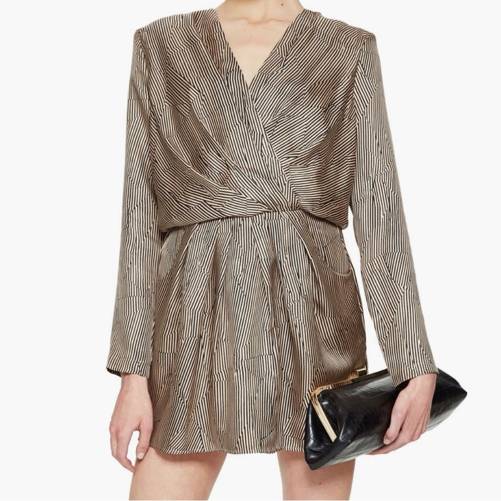 Anine Bing Kate Wrap Effect Silk Mini Dress